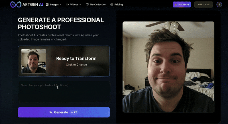 Step 2: Press generate - AI transforms your photo
